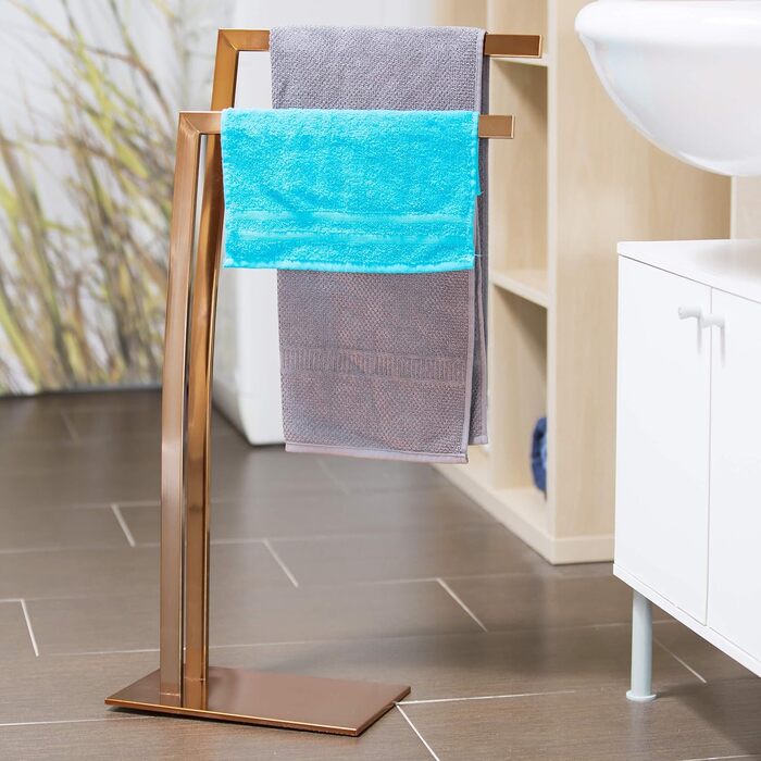 Relaxdays Handtuchhalter WIMEDO, 84x32x20 cm, Edelstahl, Kupfer