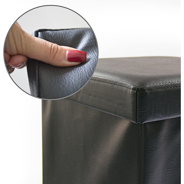 Relaxdays Sitzhocker, Leder, Schwarz, 38x38x38 cm