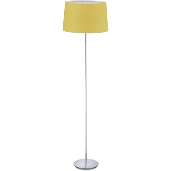 Relaxdays Stehlampe, Stoffschirm, chrom Fuß, E27, Ø 40 cm, 148,5 cm hoch, Gelb
