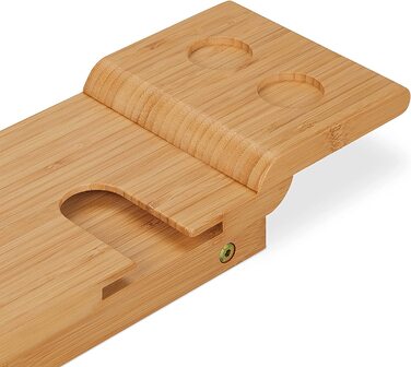 Relaxdays Badewannenablage Bambus, 70cm breit, Badetablett für Glas, Handy, Tablet, Badewannenbrett zum Einhängen, Natur