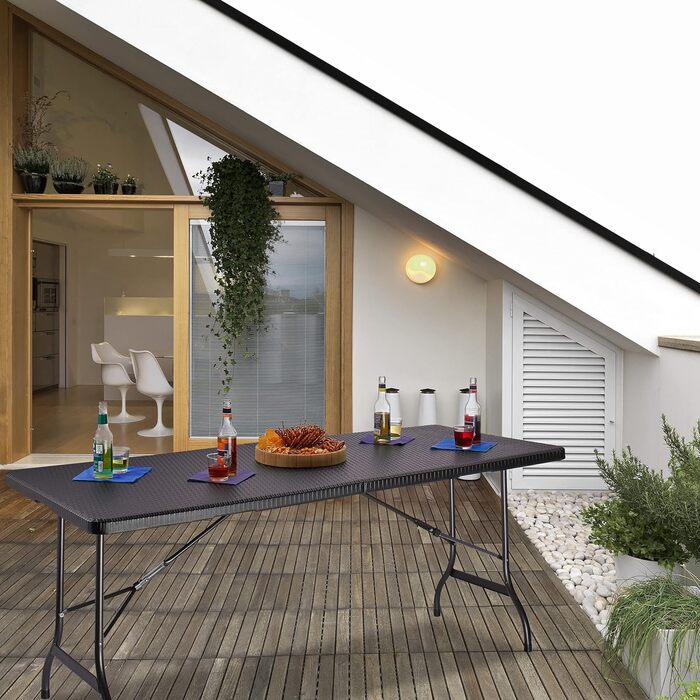 Relaxdays Gartentisch klappbar BASTIAN, groß, Tragegriff, stabiler Campingtisch, H x B x T: 72 x 178 x 74 cm, schwarz