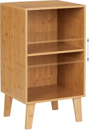 Relaxdays Bücherregal, 2 Fächer, offener Schrank HBT 70 x 40 x 35 cm, höhenverstellbarer Einlegeboden, Standregal, Natur, Bambus, Faserplatte