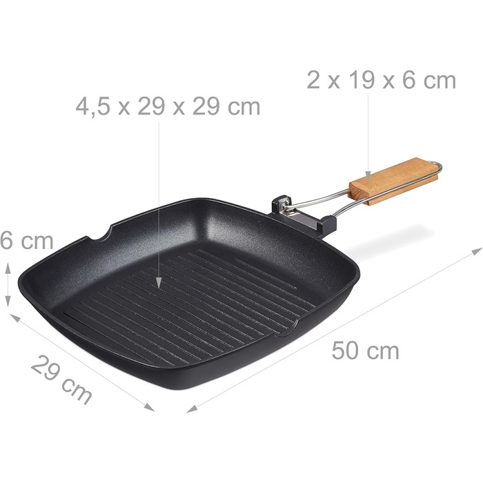 Relaxdays Grillpfanne, induktionsgeeignet, antihaftbeschichtet, klappbarer Griff, Aluminium Steakpfanne 29x29cm, schwarz
