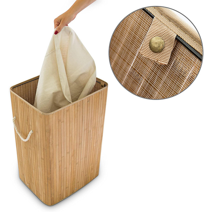 Relaxdays Wäschekorb Bambus, mit Deckel, rechteckig, XL, 83 L, faltbarer Wäschesammler, HBT 65,5 x 43,5 x 33,5 cm, natur