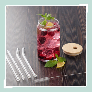 Relaxdays Trinkgläser mit Bambusdeckel 4er Set