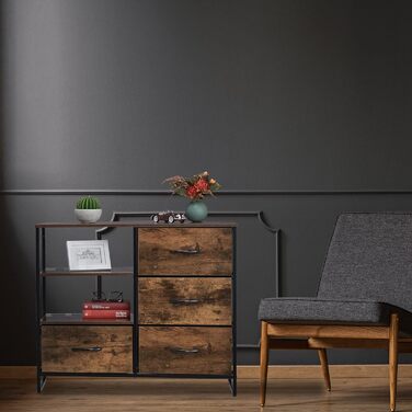 Relaxdays Kommode Industrial, 4 Schubladen, HBT: 71,5x84x32,5 cm, Stoff/Metall/Holzoptik, braun/schwarz