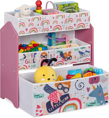 Relaxdays Kinderregal mit 6 Aufbewahrungsboxen, HxBxT: 66 x 63 x 30 cm, Mädchen, Spielzeugregal fürs Kinderzimmer, bunt