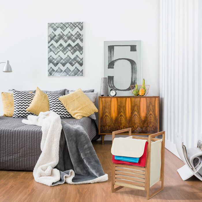 Relaxdays Walnuss Wäschekorb mit Deckel