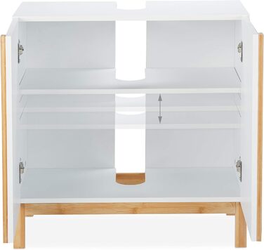 Relaxdays Waschbeckenunterschrank, 2 Fächer, MDF & Bambus, HBT 60,5x60x30,5cm, Natur