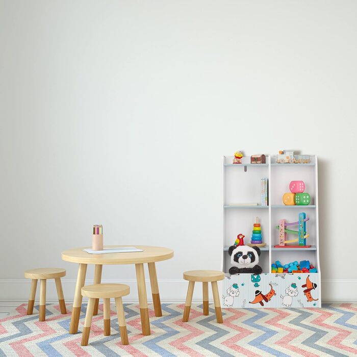 Relaxdays Kinderregal, HxBxT: 90 x 59 x 30 cm, Kinderzimmerregal mit Hundemotiv, 8 Fächer, MDF, Bücherregal Kinder, bunt