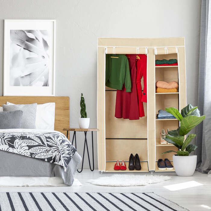 Relaxdays Großer Stoffschrank mit Kleiderstange