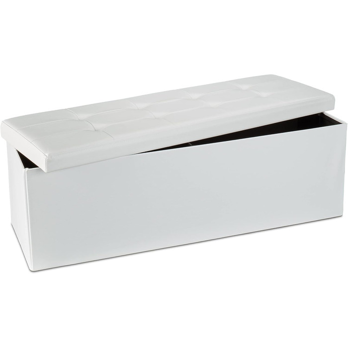 Relaxdays Faltbare Sitzbank XL Kunstleder, 38x114x38 cm, Sitztruhe mit Stauraum, weiß