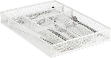 Relaxdays Besteckkasten Metall, Schubladenorganizer, 6 Fächer, HBT 5,5 x 29 x 41 cm, weiß
