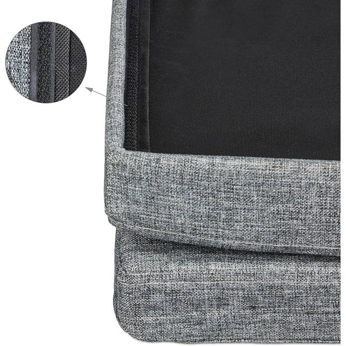 Relaxdays Faltbarer Sitzhocker mit Lehne, 73x76x38 cm, Sitzbank & Sitzcube, Leinen, Stauraum, grau