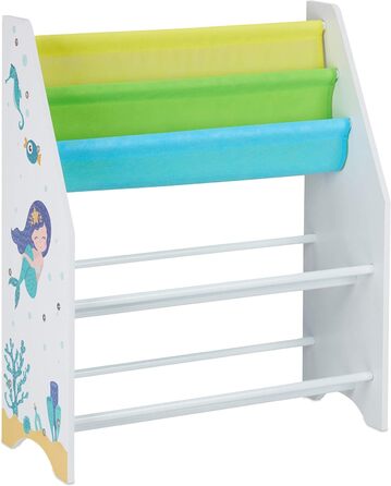 Relaxdays Kinderregal, Tiere Motiv, 6 Boxen, 2 Fächer, Kinderzimmer, Spielzeug Aufbewahrung HBT 74 x 62 x 31,5 cm, bunt, Holzwerkstoff,  1 Stück (Meerjungfrau)