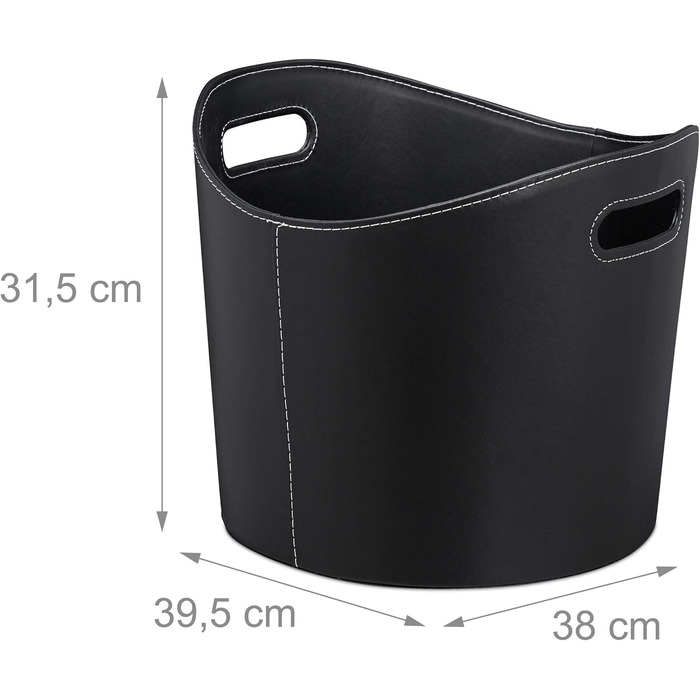 Relaxdays, schwarz Kaminholzkorb Kunstleder  stabiler Feuerholzkorb mit Tragegriffen, für Brennholz & Zeitungen, oval, 80% Pappe (L, Single)