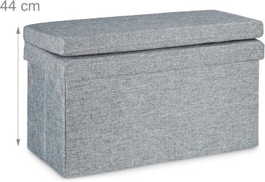 Relaxdays Faltbarer Sitzhocker mit Lehne, 73x76x38 cm, Sitzbank & Sitzcube, Leinen, Stauraum, grau