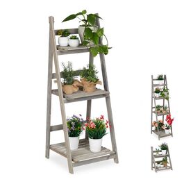 Relaxdays Blumentreppe Holz grau