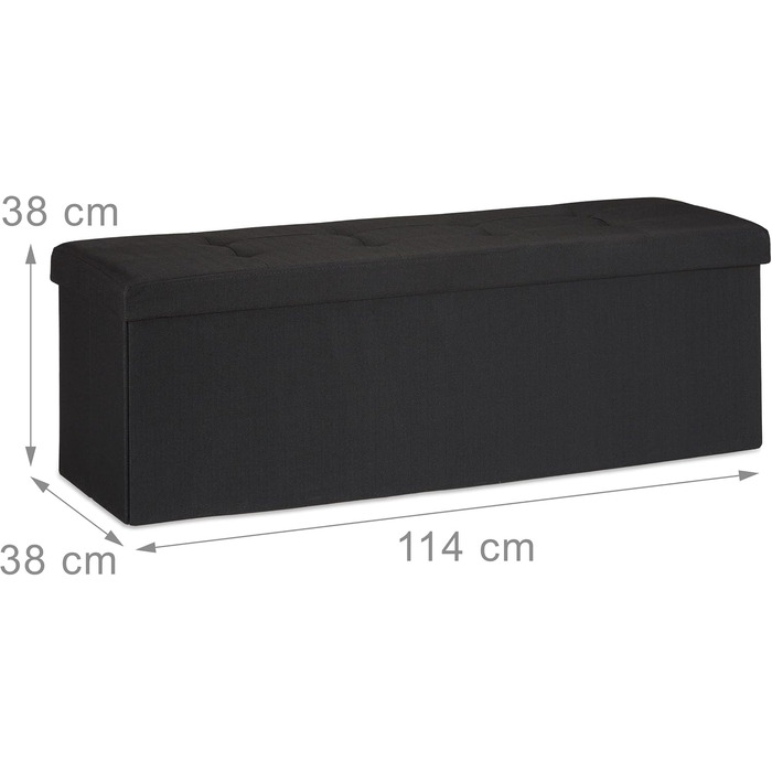 Relaxdays Faltbare Sitzbank XXL, Sitzcube mit Stauraum, Leinen, 38x114x38 cm, Schwarz