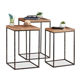 Relaxdays Beistelltisch 3er Set Mangoholz