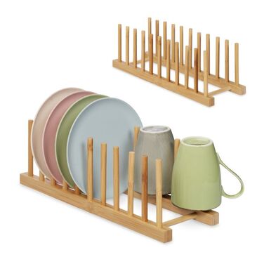 Relaxdays 2er Set Tellerständer Bambus