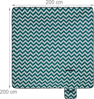 Relaxdays Picknickdecke XXL, 200x200 cm, wärmeisoliert & wasserdicht, Tragegriff, Faltbare Fleece Stranddecke, grün/weiß