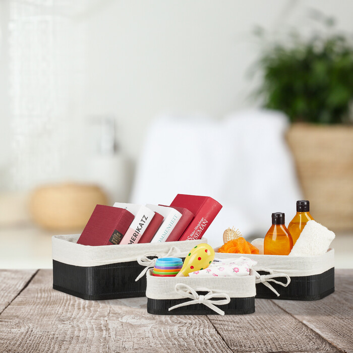 Relaxdays Aufbewahrungskorb 3er Set aus Bambus