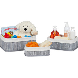 Relaxdays Aufbewahrungskorb 3er Set, Stoffbezug, Bambus, rechteckig, Bad, Accessoires, Spielzeug, Allzweckkorb, (Grau)