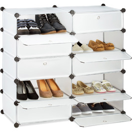 Relaxdays Schuhschrank mit 10 Fächern, Schuhregal groß, Steckregal Kunststoff, DIY, HxBxT ca. 90 x 94 x 37 cm, (Transparent)