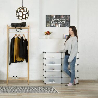 Relaxdays Schuhschrank mit 10 Fächern, Schuhregal groß, Steckregal Kunststoff, DIY, HxBxT ca. 90 x 94 x 37 cm, (Transparent)