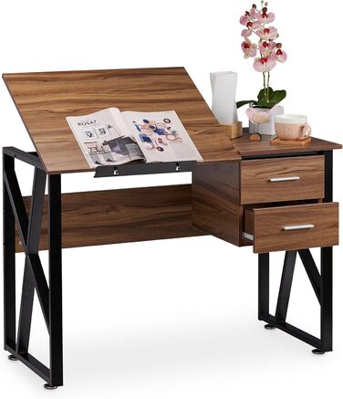 Relaxdays Schreibtisch neigbar, verstellbare Arbeitsfläche, Laptoptisch oder Zeichentisch, HBT 75x110x55cm,  (Holz Schwarz)