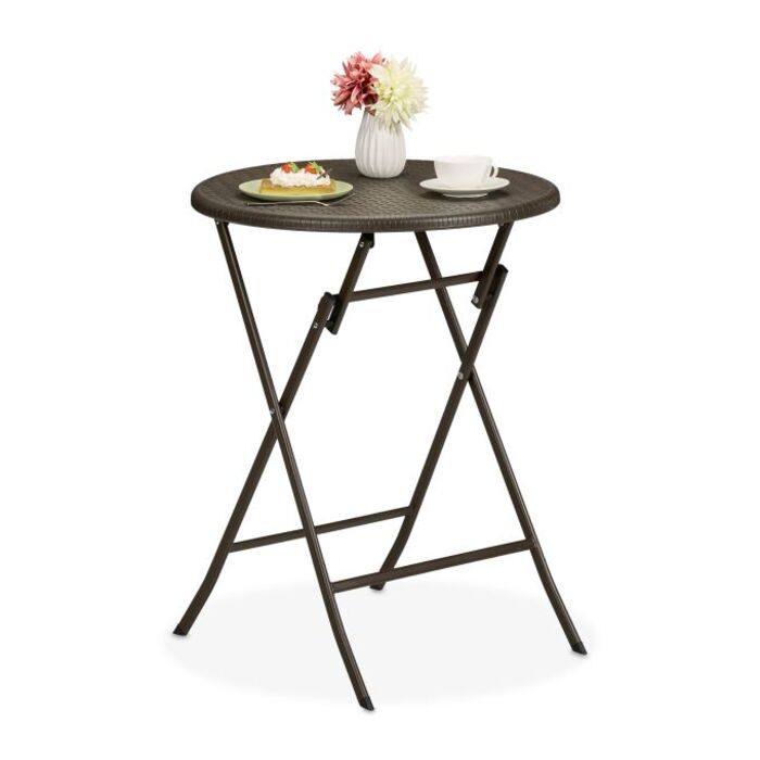 Relaxdays Runder Gartentisch in Rattan-Optik