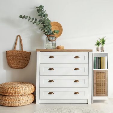 Relaxdays Badezimmerschrank, 3 Fächer, 96,5x30x30 cm, schmal, Rattan-Tür, weiß/Natur