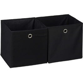 Relaxdays Stoffbox 2er Set, quadratisch, 30x30x30 cm, schwarz