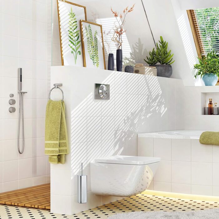 Relaxdays WC Bürstenhalter Wand, Toilettenbürstenhalter mit WC Bürste, für Wandmontage, HTB: 38,5x8x8 cm, silber/schwarz 8 x 8 x 38.5 cm