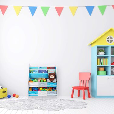 Relaxdays Kinderregal, Tiere Motiv, 6 Boxen, 2 Fächer, Kinderzimmer, Spielzeug Aufbewahrung HBT 74 x 62 x 31,5 cm, bunt, Holzwerkstoff, Lagerfeuer, 1 Stück