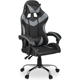 Relaxdays Gaming Stuhl, Racing Look, drehbar, höhenverstellbar, Kopf-& Lendenkissen, HxBxT: 133x68x60 cm, (Schwarz-grau)