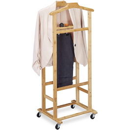 Relaxdays Herrendiener auf Rollen, Stummer Diener aus Bambus, Kleiderablage Schlafzimmer, HBT: 107 x 47 x 37 cm, natur