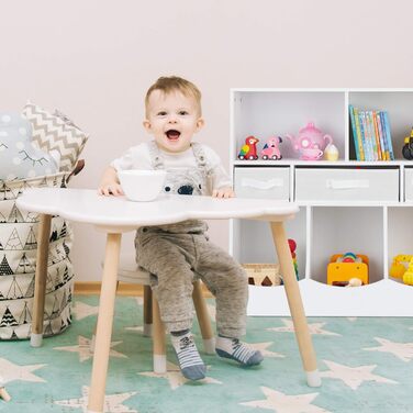 Relaxdays Kinderregal für Spielsachen & Bücher, HBT: 75 x 80 x 40 cm, 8 Fächer, Mädchen & Jungen, Spielzeugregal, weiß, MDF Platten, Stoff, 1 Stück