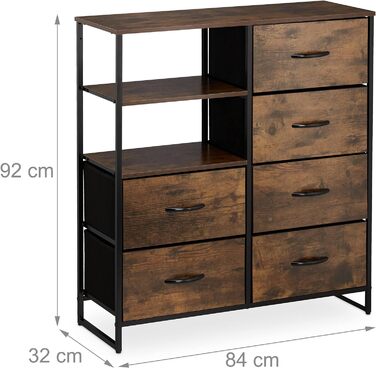 Relaxdays Kommode, 6 Schubladen, 3 Ablagen, Industrial, 92x84x32 cm, braun/schwarz, Eisen
