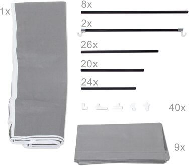 Relaxdays  x Faltschrank Valentin XXL, Stoffschrank, 2 Kleiderstangen, 9 Ablagen, Kleiderschrank, HBT 73 x 48 x 42,5 cm,     Stück (1, Anthrazit, Weiß, 173 x 148 x 43 cm)