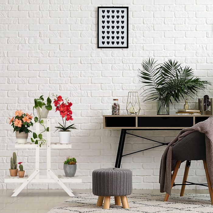Relaxdays Blumentreppe Holz, 3 Stufen, 5 Ablagen, Shabby Chic, HBT: 83x83x28 cm, Weiß