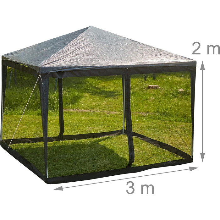 Relaxdays Moskitonetz für 3 x 3 m Pavillon, 2 Seitenteile, mit Reißverschluss, Klettband, 12 m XL Mückennetz, schwarz