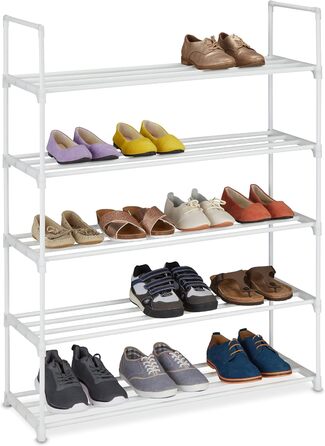 Relaxdays Schuhregal,  Stecksystem, 16 Paar Schuhe, Flur, erweiterbar, Metall & Kunststoff, Schuhablage, weiß, 10036200_349 (5 Ebenen)