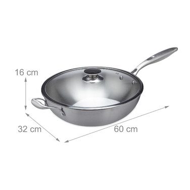 Relaxdays Edelstahl Wok mit Glasdeckel