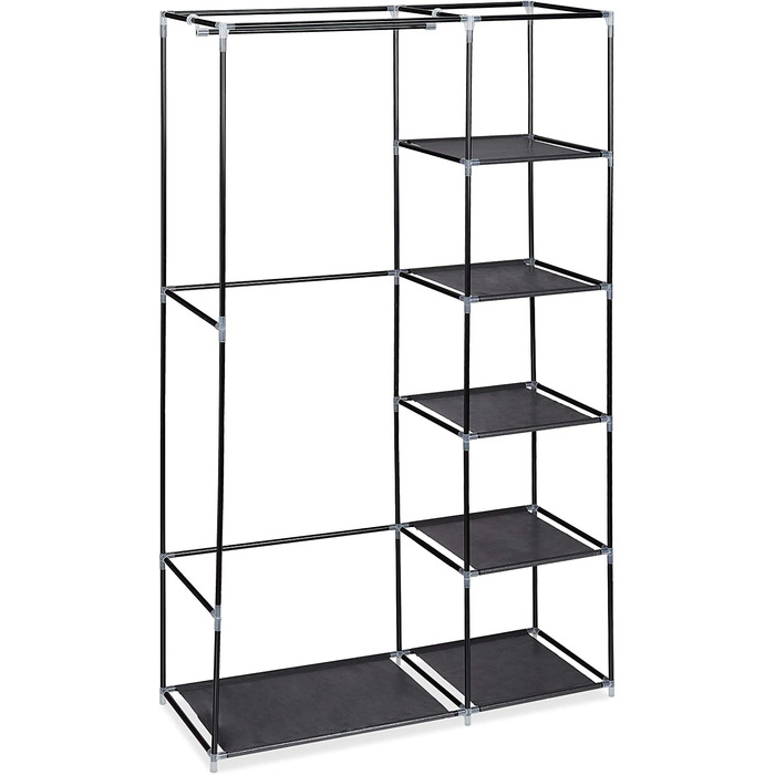 Relaxdays Stoffschrank, mit Kleiderstange & 5 Fächern, HBT: 174 x 107 x 42,5 cm, stabiler Faltschrank mit Bezug, schwarz