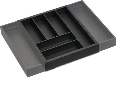Relaxdays Besteckkasten, Bambus, HBT 6,5 x 35-58 x 43,5 cm, 6-8 Fächer, schwarz