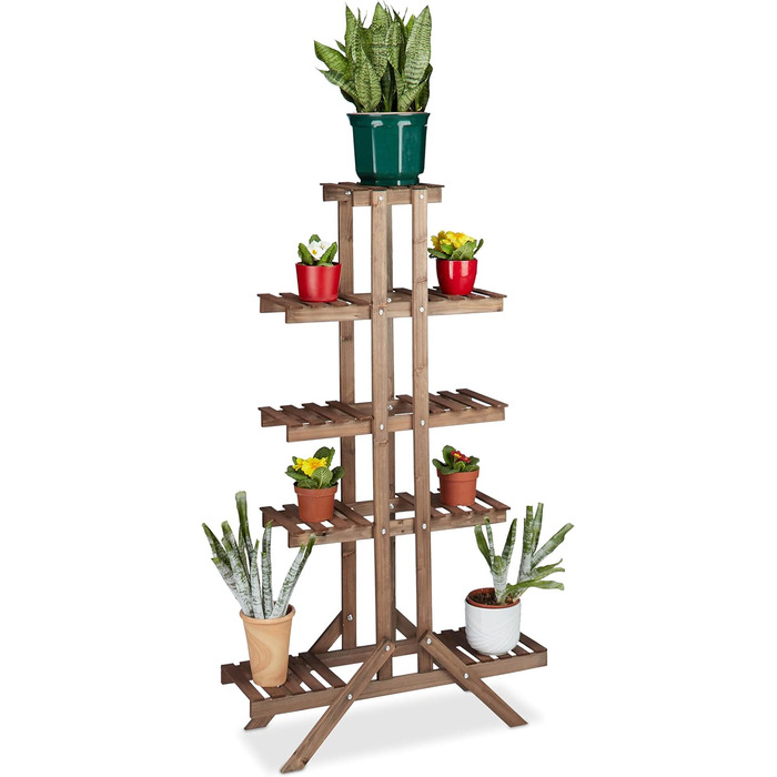 Relaxdays Blumentreppe 5 Ebenen, Holz, Innen, Mehrstöckig, 142,5x83x28,5 cm, Dunkelbraun