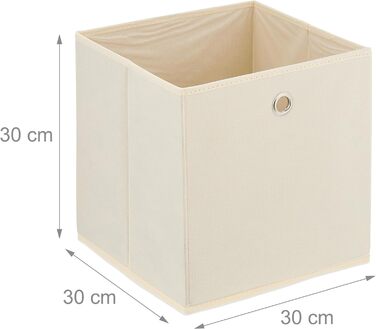 Relaxdays Aufbewahrungsbox, 4er Set, faltbar, H x B x T: 30 x 30 x 30 cm, Stoffbox mit Griffloch, Regalbox offen, Creme