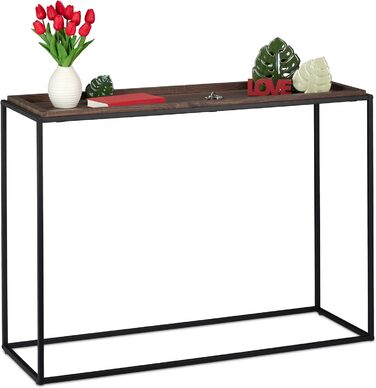 Relaxdays Konsolentisch, 80x110x38 cm, Industrial, Flur & Wohnzimmer, Metall & MDF, braun/schwarz